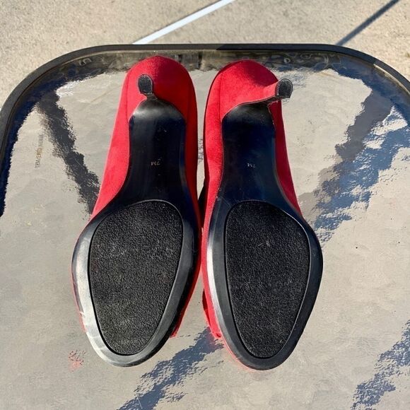 Ann Marino Red Suede Peep Toe Pumps with 3” Heel 7 - Picture 5 of 5